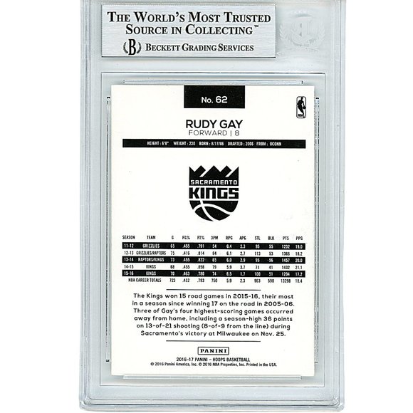 Rudy Gay - Wikipedia Rudy Gay Signed 2016-2017 Hoops Basketball Card Beckett Kings BAS Slab Autograph